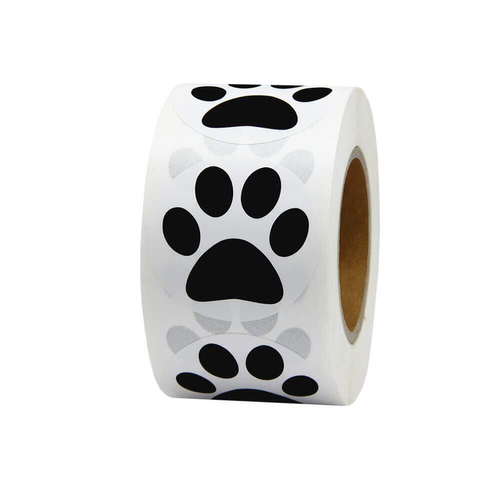5707 1.5" Round Black Bear Paw Print Dog Puppy Paw Stickers - 500 Pieces